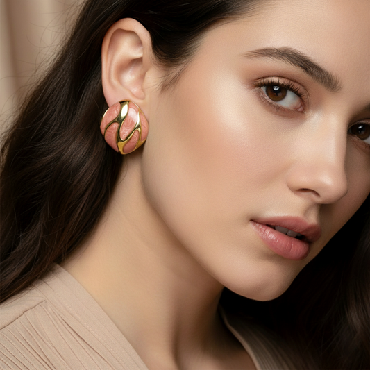 SreeVanna Élan Collection - Enamel Wave Stud Earrings (Orange, White, Pink, Aqua Blue & Black)