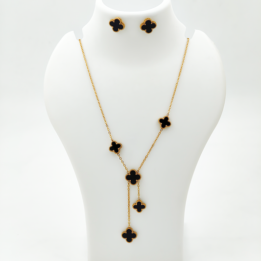 SreeVanna Noir Clover Grace Necklace & Earring Set
