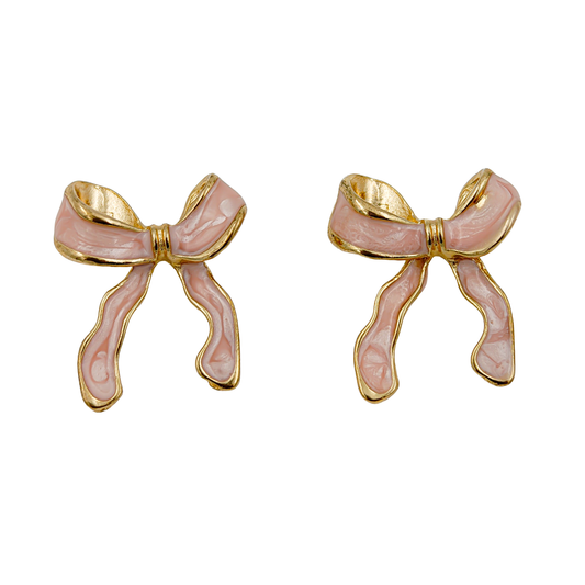 SreeVanna Blush Bow Enamel Earrings