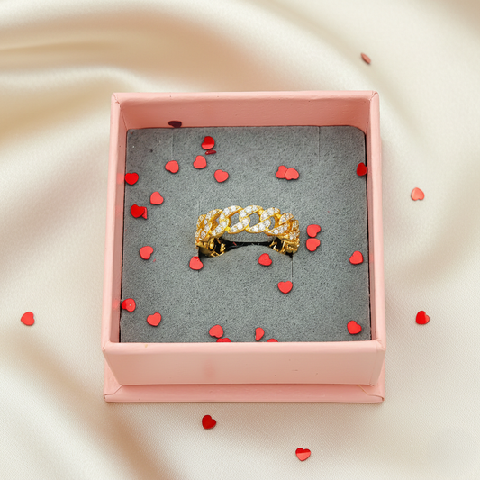 SreeVanna Luxe Cuban Zircon Ring – 18K Gold Plated Statement Band