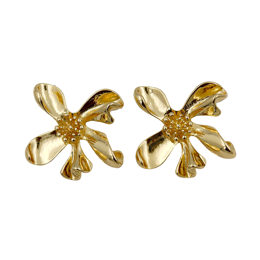 SreeVanna Golden Bloom Sculpted Flower Earrings