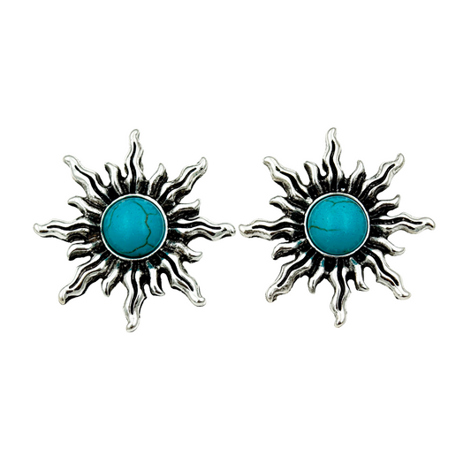 SreeVanna Surya Studs – Ethnic Silver-Tone Earrings with Turquoise Stone