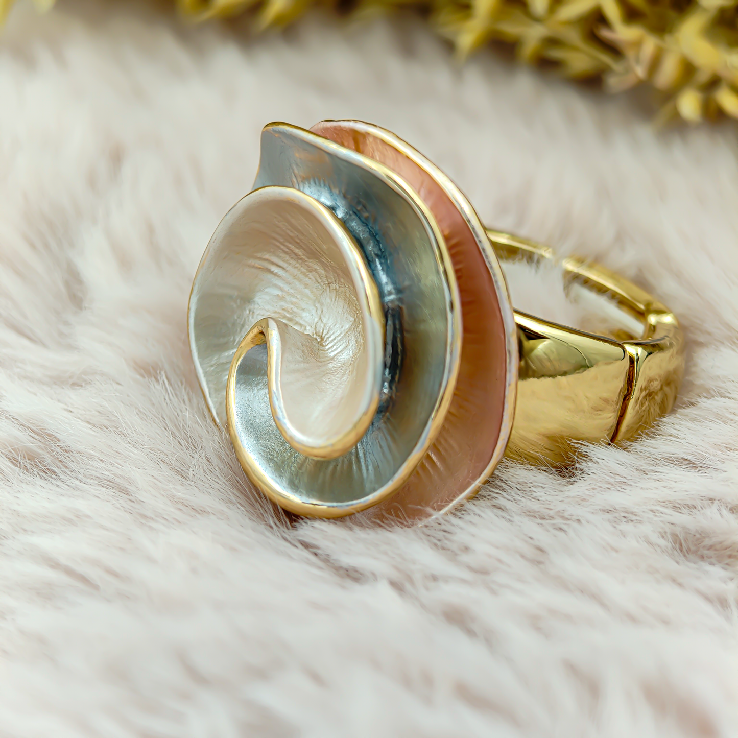 SreeVanna Aurora Swirl 18K Gold Plated Elastic Statement Ring