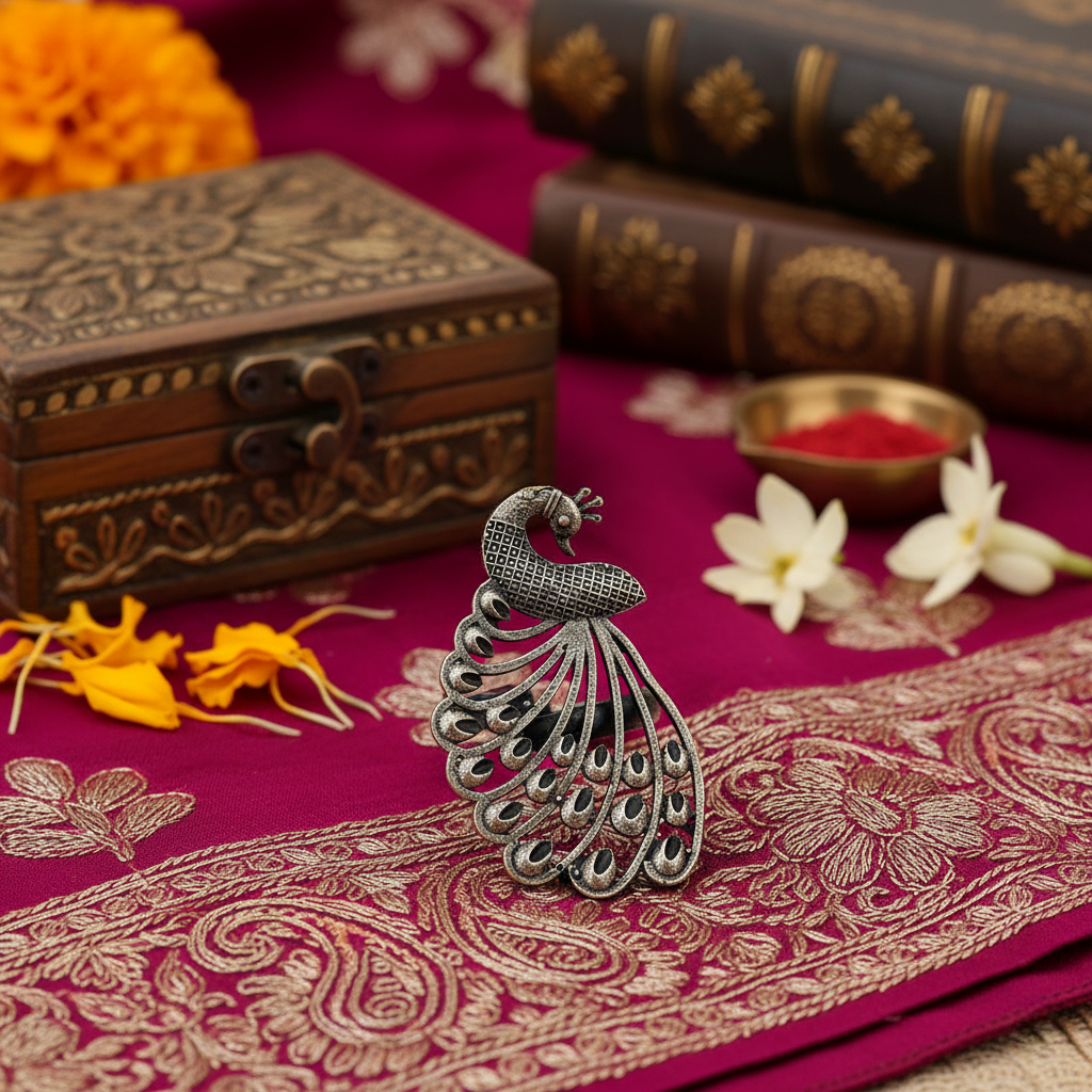 SreeVanna Mayura Ring – Ethnic Oxidized Brass Peacock Design