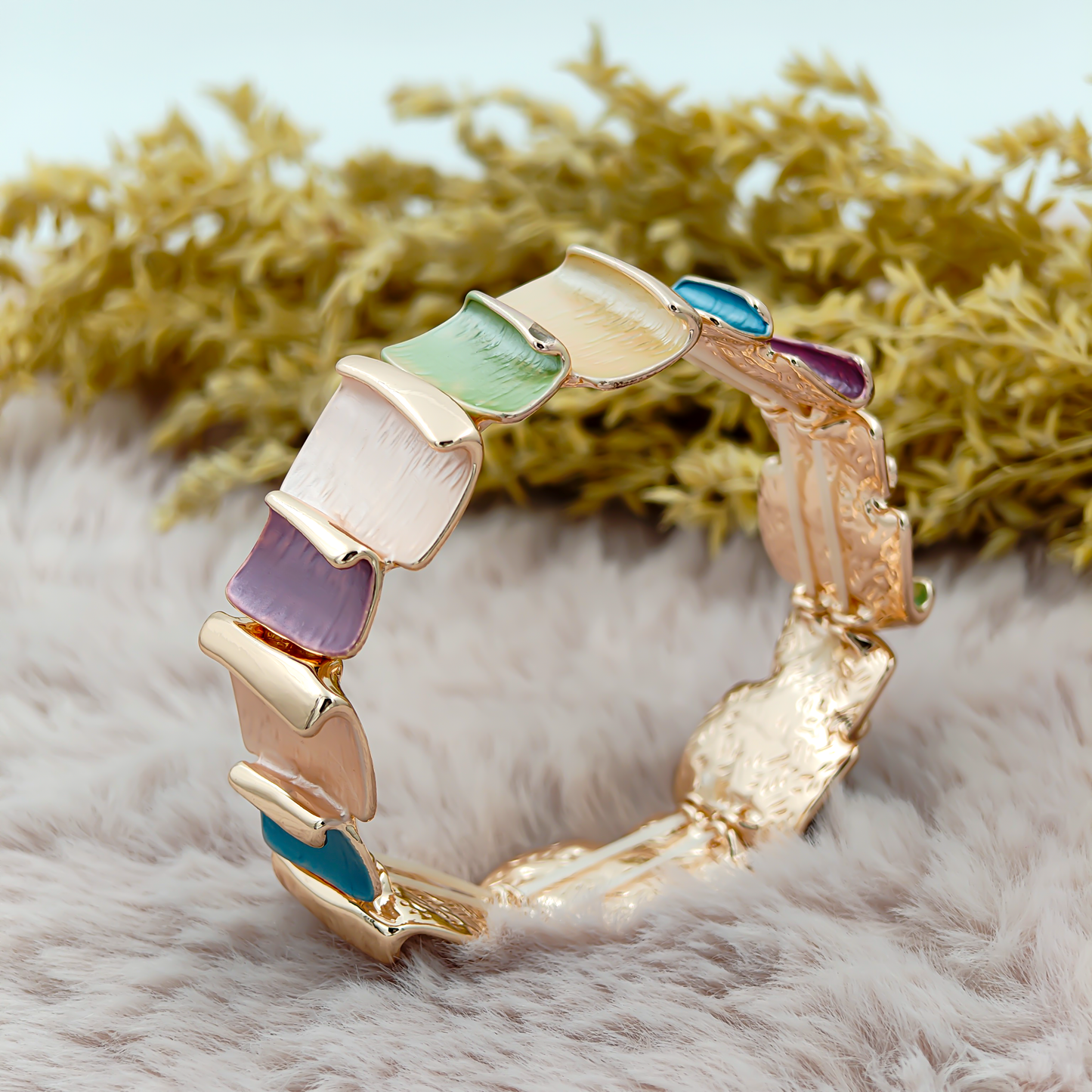 SreeVanna AuraWave 18K Gold-Plated Multicolor Enamel Elastic Bracelet