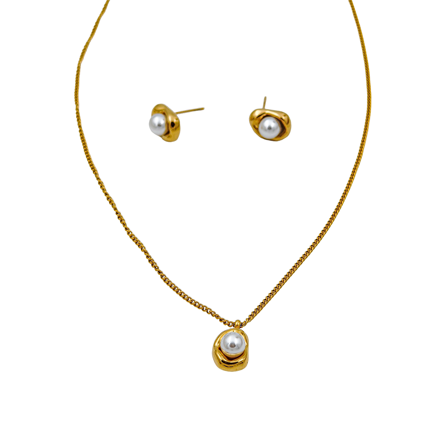 SreeVanna Pearl Glow Luxe Set – 18K Gold Plated Necklace & Stud Earrings Set