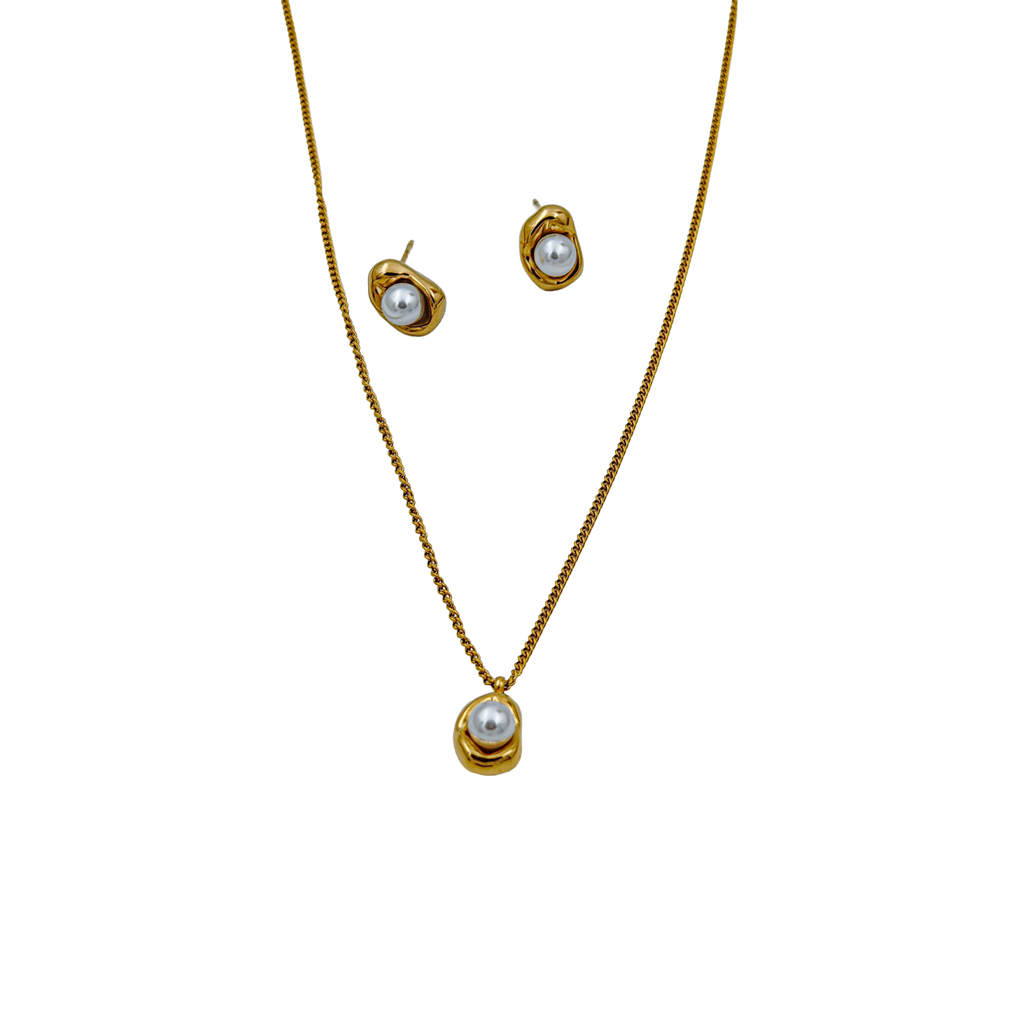 SreeVanna Pearl Glow Luxe Set – 18K Gold Plated Necklace & Stud Earrings Set