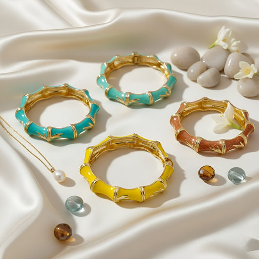 SreeVanna Luxe Bamboo Enamel Bangle (Turquoise Blue, Aqua Green, Sunshine Yellow, and Terracotta Marble)