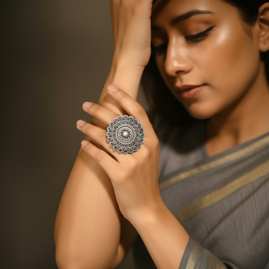 SreeVanna Aranya Ring – Ethnic Oxidized Brass Design