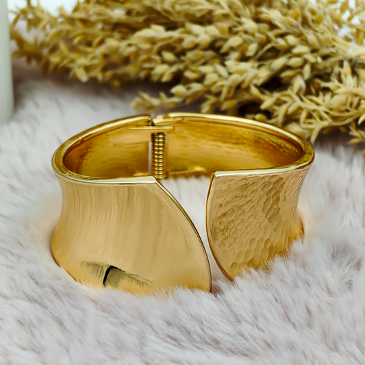 SreeVanna Aurora Hammered Gold Statement Bangle