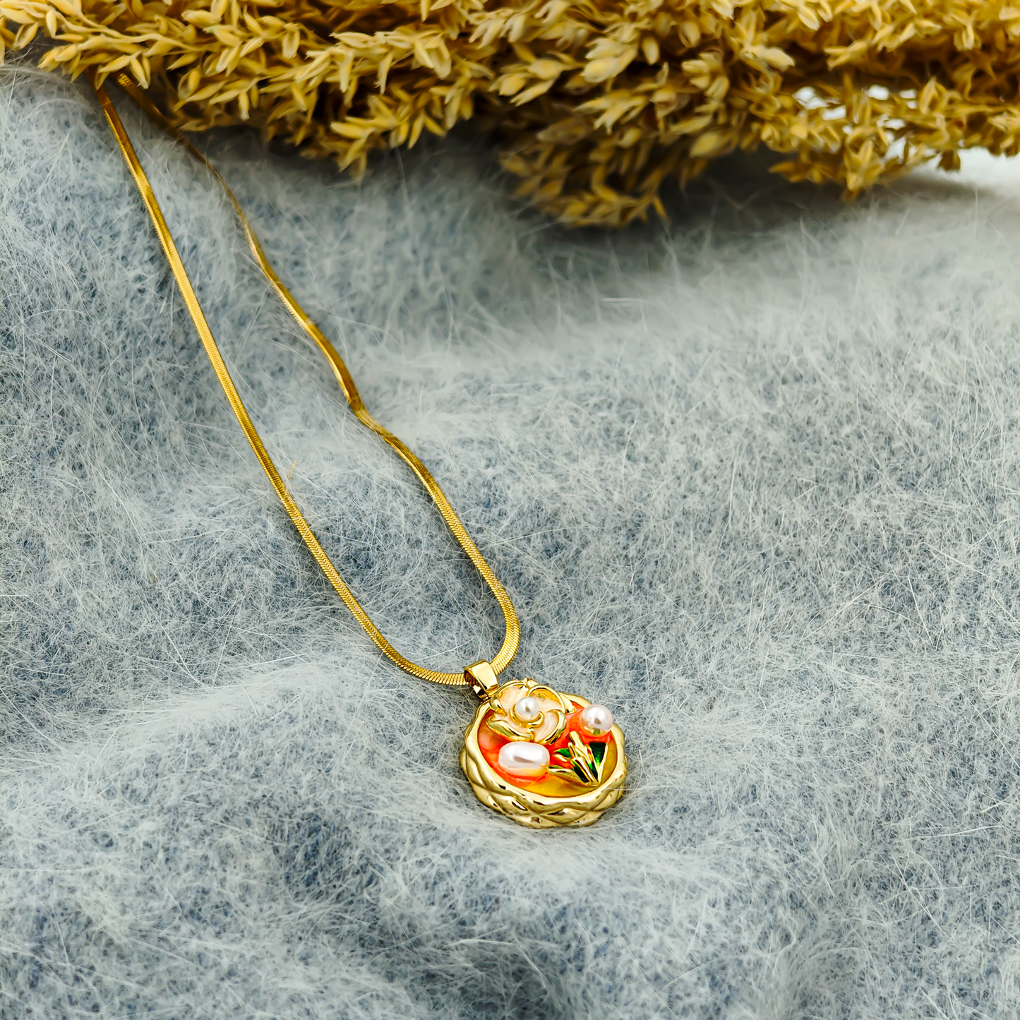 SreeVanna Golden Blossom Pearl Necklace