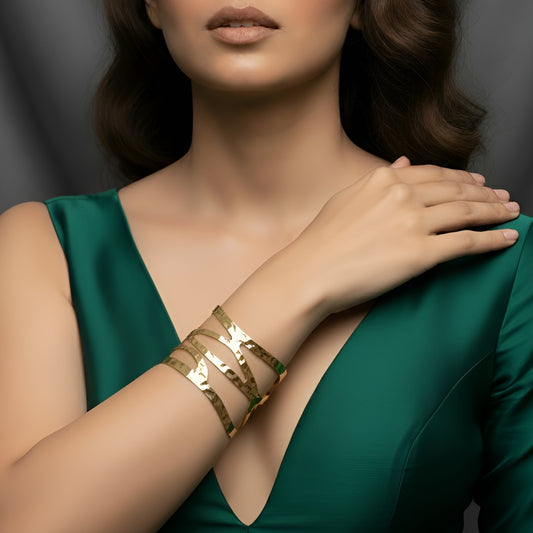 SreeVanna Aura Wave Hammered Cuff Bangle