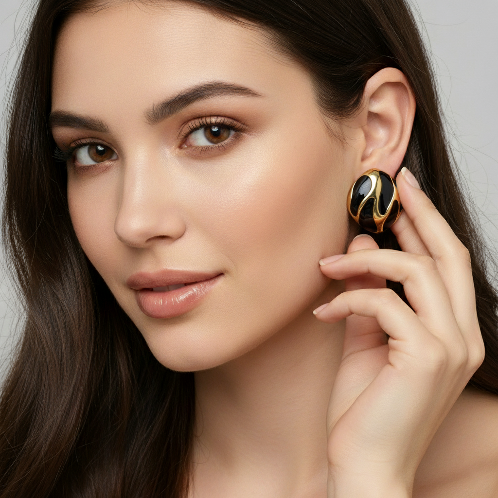 SreeVanna Élan Collection - Enamel Wave Stud Earrings (Orange, White, Pink, Aqua Blue &  Black)