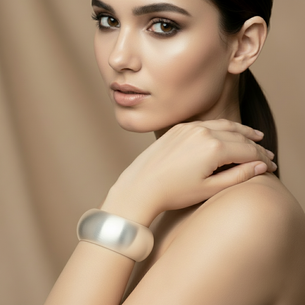 SreeVanna Luxe Matte Silver Dome Bangle