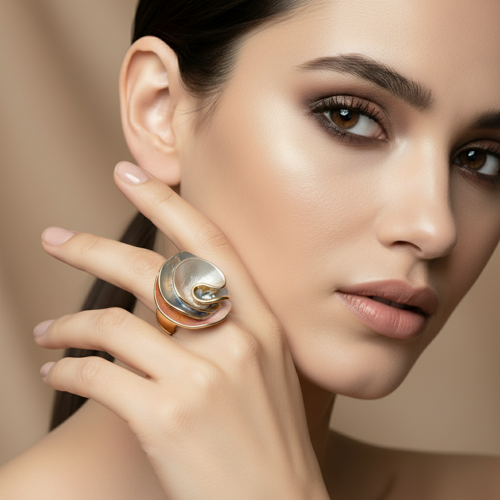 SreeVanna Aurora Swirl 18K Gold Plated Elastic Statement Ring