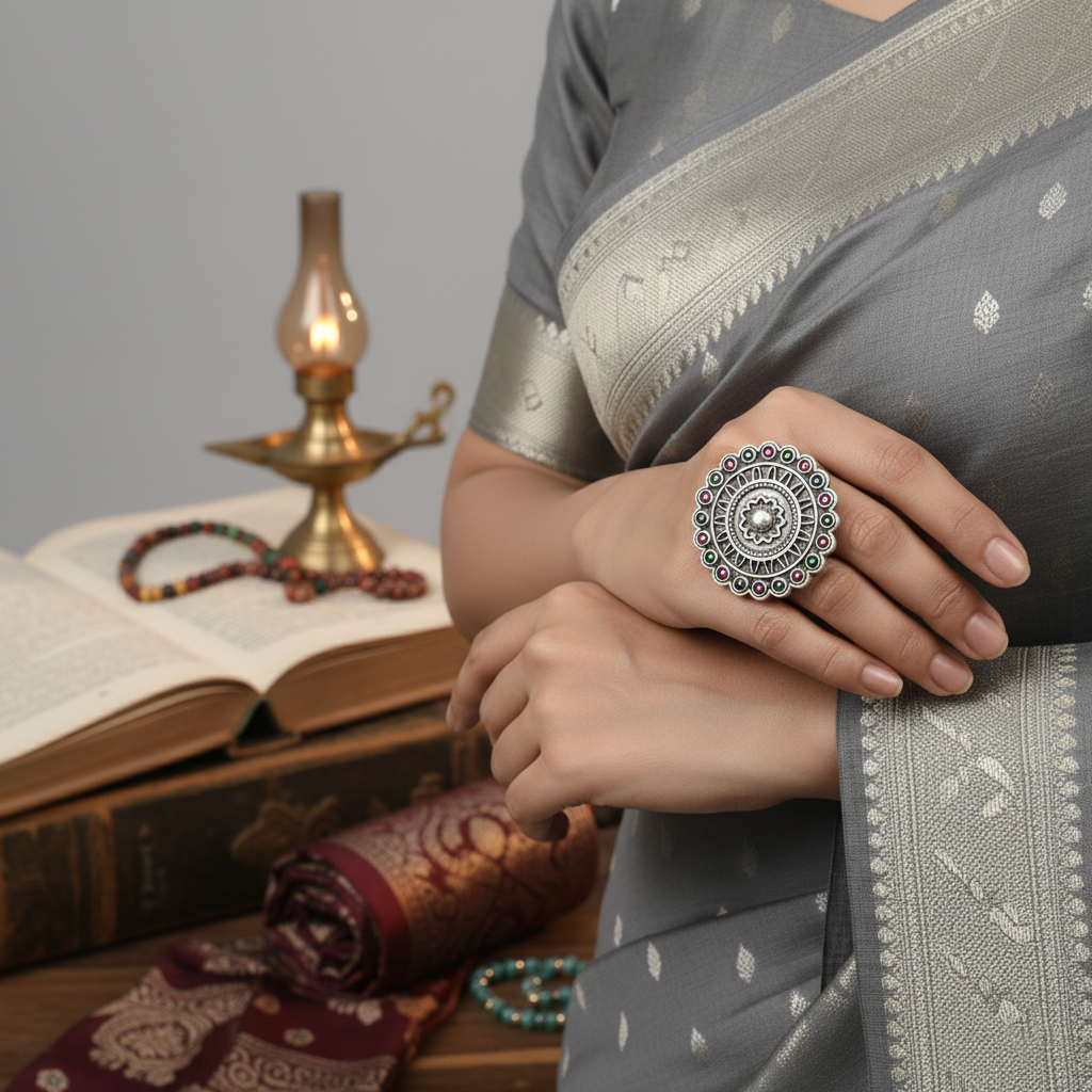 SreeVanna Aranya Ring – Ethnic Oxidized Brass Design
