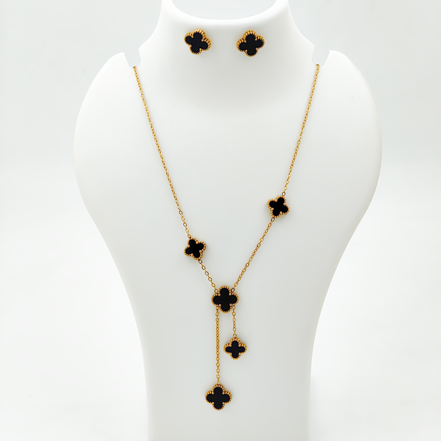SreeVanna Noir Clover Grace Necklace & Earring Set