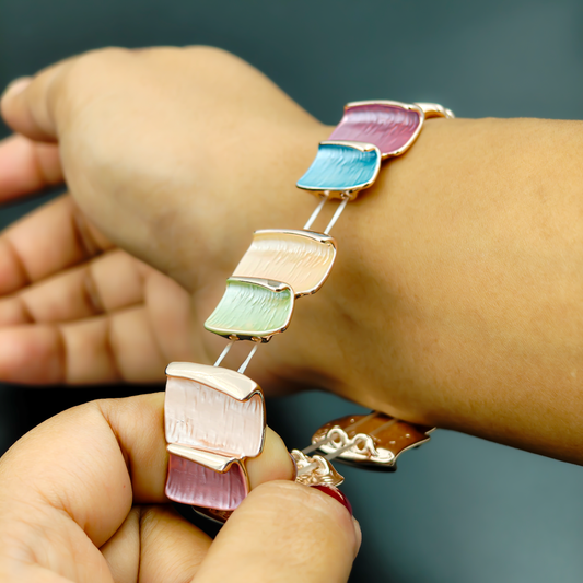 SreeVanna AuraWave 18K Gold-Plated Multicolor Enamel Elastic Bracelet