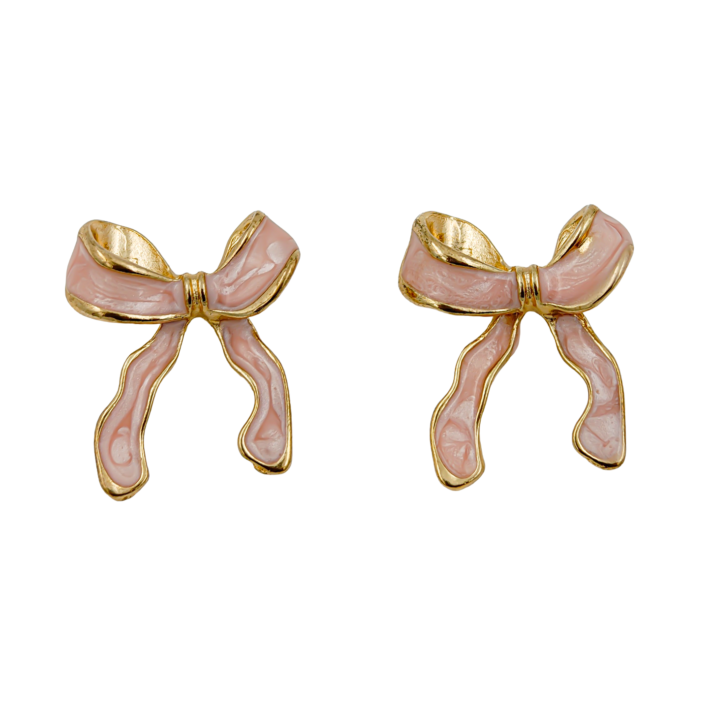 SreeVanna Blush Bow Enamel Earrings