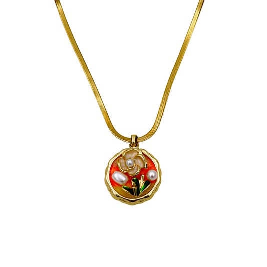 SreeVanna Golden Blossom Pearl Necklace