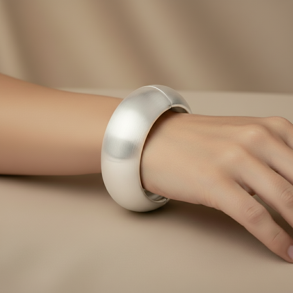 SreeVanna Luxe Matte Silver Dome Bangle