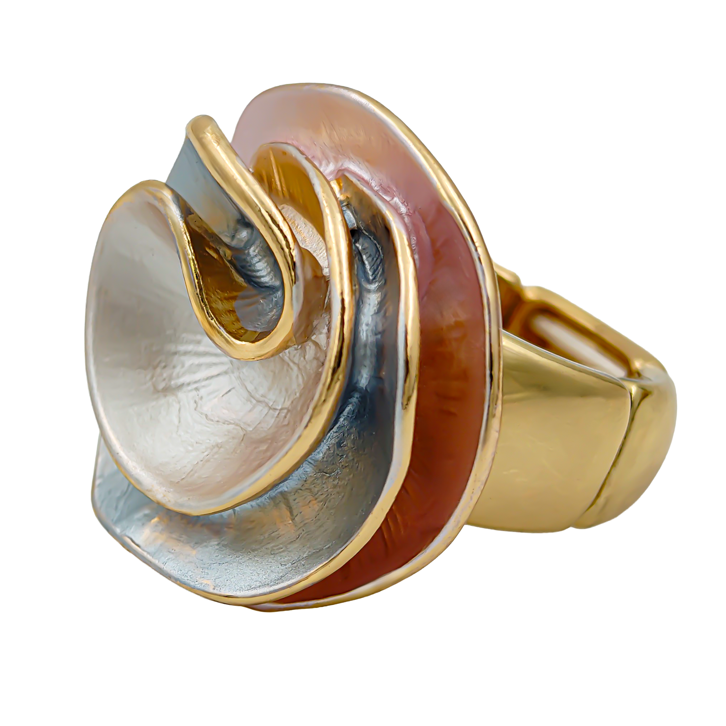 SreeVanna Aurora Swirl 18K Gold Plated Elastic Statement Ring