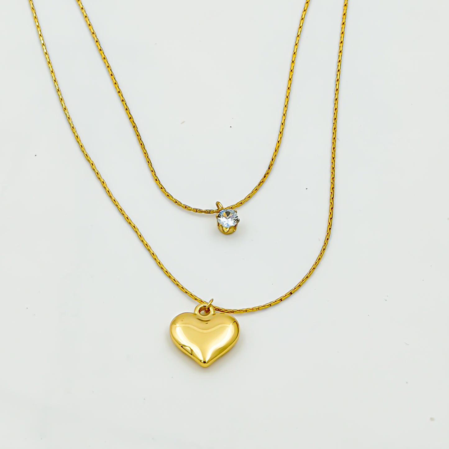 SreeVanna Eternal Heart Layered Necklace – Dual Chain with Crystal Charm