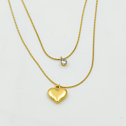 SreeVanna Eternal Heart Layered Necklace – Dual Chain with Crystal Charm
