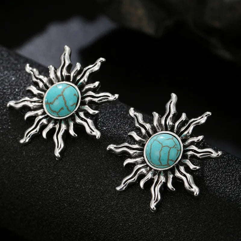 SreeVanna Surya Studs – Ethnic Silver-Tone Earrings with Turquoise Stone