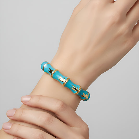 SreeVanna Luxe Bamboo Enamel Bangle (Turquoise Blue, Aqua Green, Sunshine Yellow, and Terracotta Marble)
