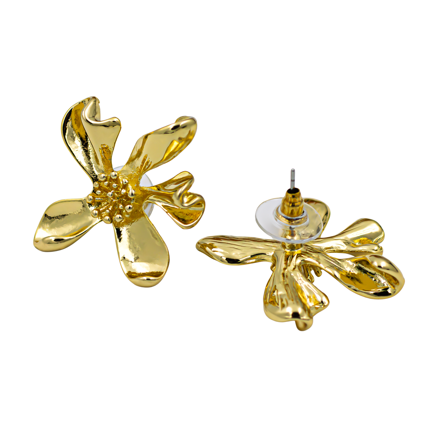 SreeVanna Golden Bloom Sculpted Flower Earrings