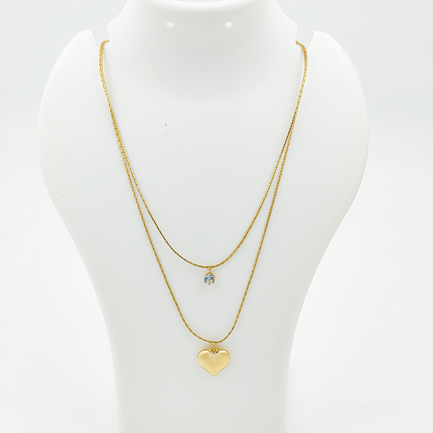 SreeVanna Eternal Heart Layered Necklace – Dual Chain with Crystal Charm