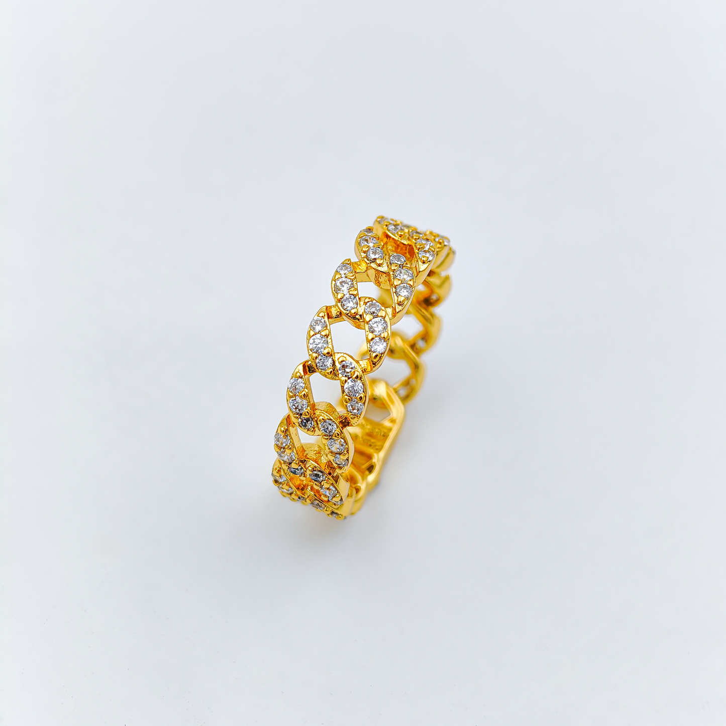 SreeVanna Luxe Cuban Zircon Ring – 18K Gold Plated Statement Band