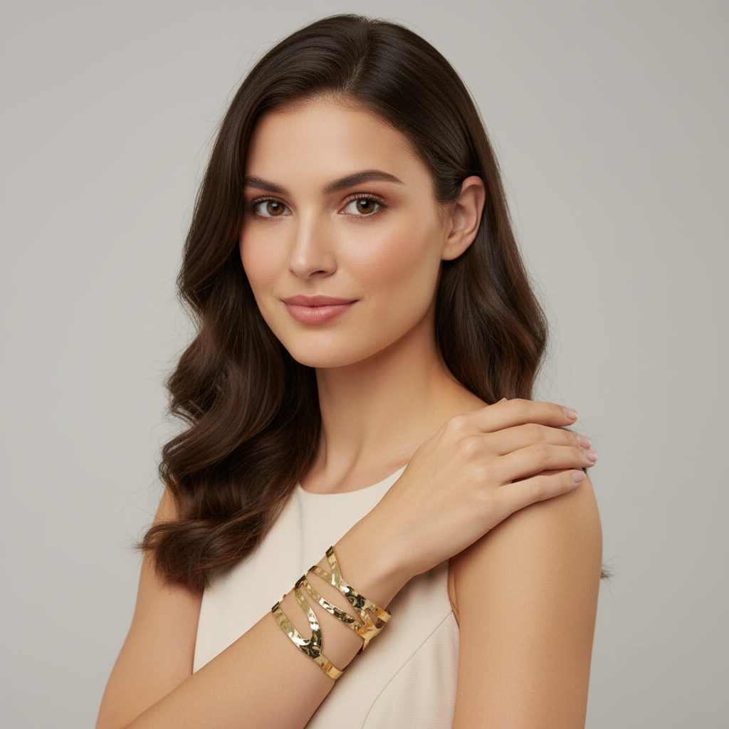 SreeVanna Aura Wave Hammered Cuff Bangle