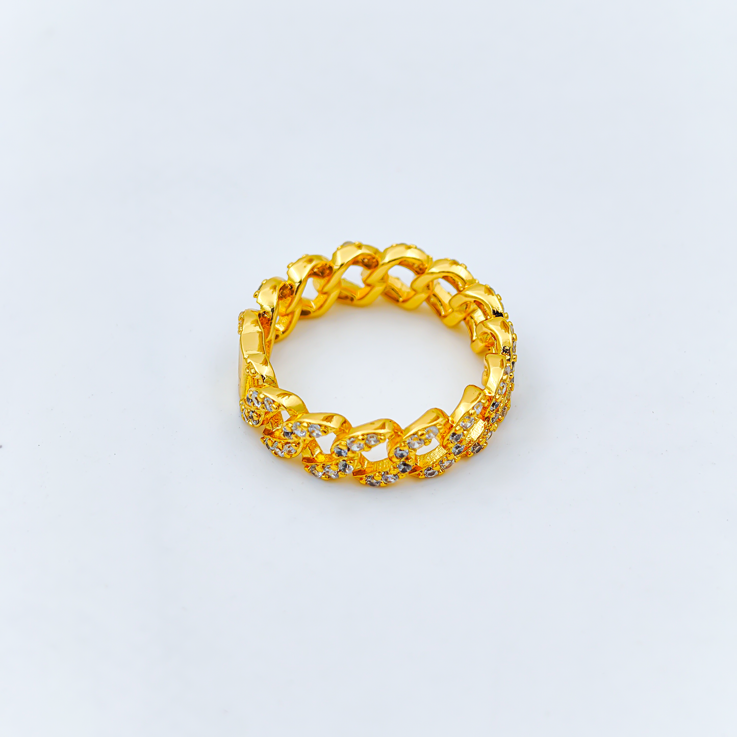 SreeVanna Luxe Cuban Zircon Ring – 18K Gold Plated Statement Band