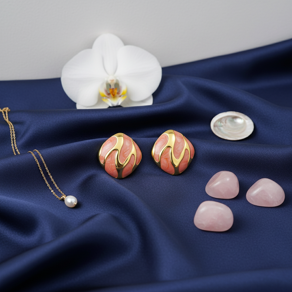 SreeVanna Élan Collection - Enamel Wave Stud Earrings (Orange, White, Pink, Aqua Blue &  Black)