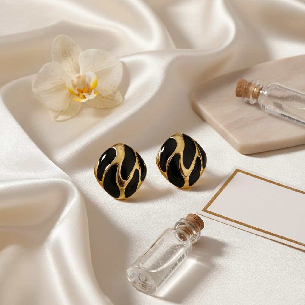 SreeVanna Élan Collection - Enamel Wave Stud Earrings (Orange, White, Pink, Aqua Blue &  Black)