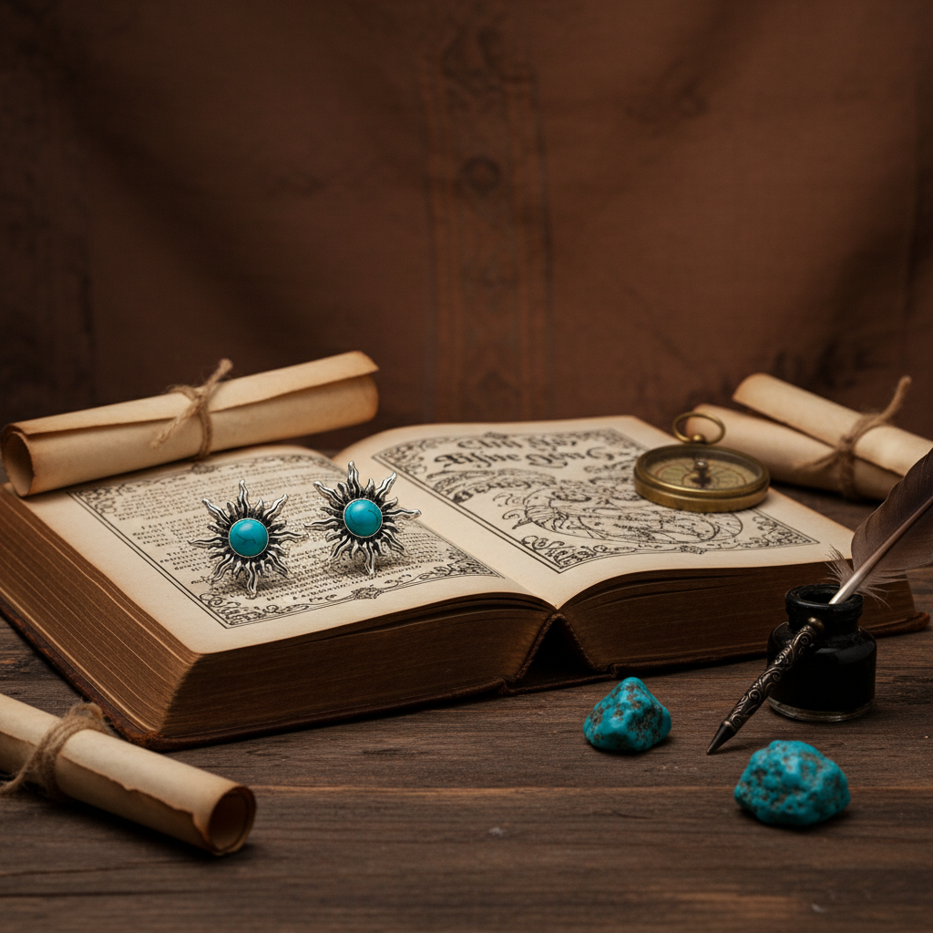SreeVanna Surya Studs – Ethnic Silver-Tone Earrings with Turquoise Stone