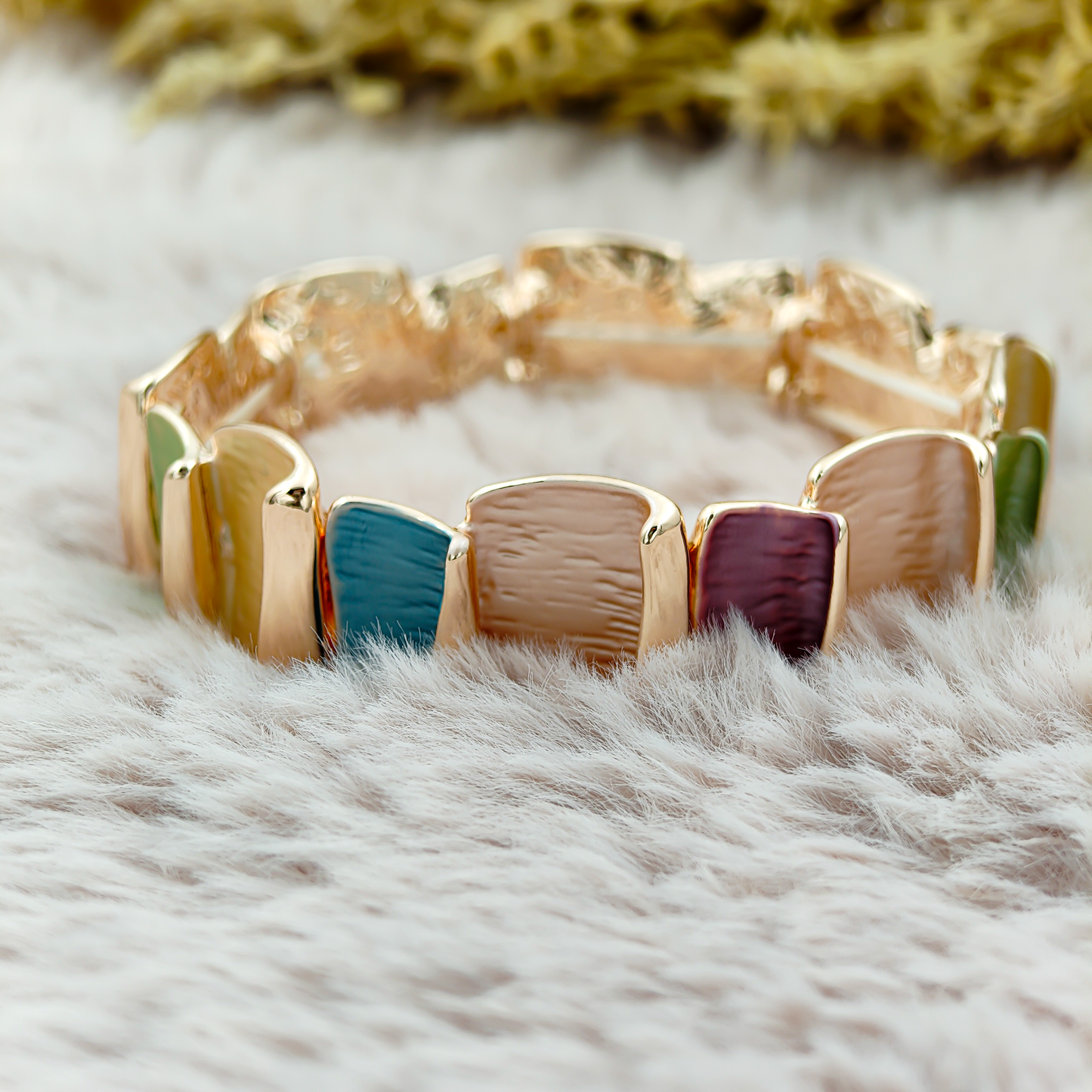 SreeVanna AuraWave 18K Gold-Plated Multicolor Enamel Elastic Bracelet