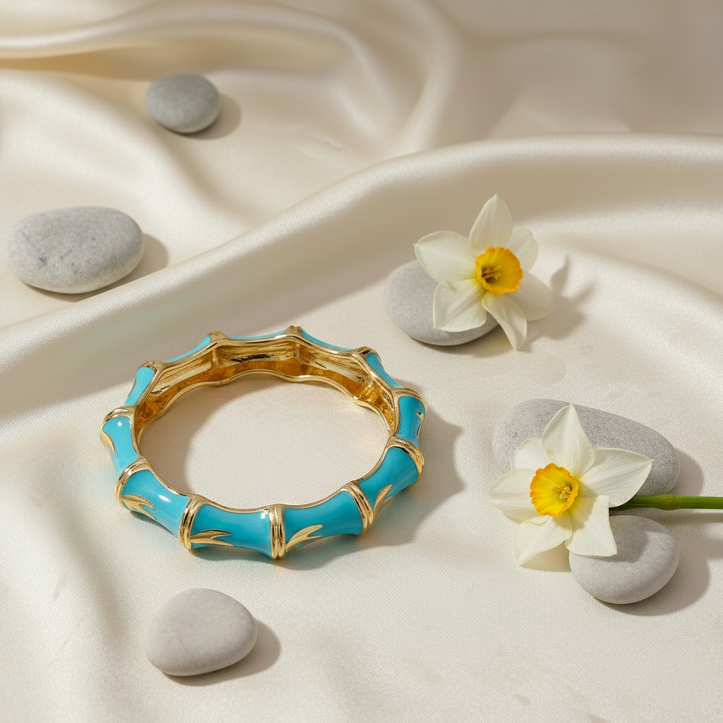 SreeVanna Luxe Bamboo Enamel Bangle (Turquoise Blue, Aqua Green, Sunshine Yellow, and Terracotta Marble)