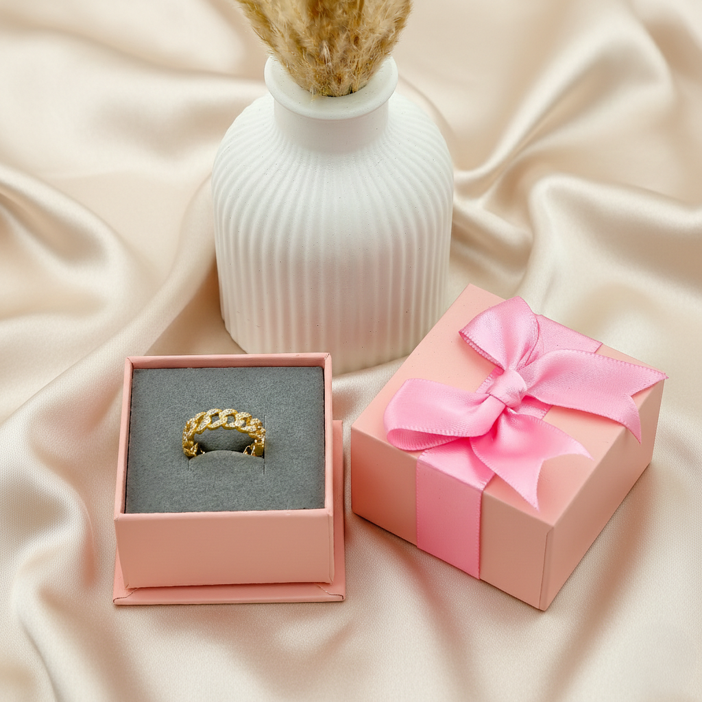 SreeVanna Luxe Cuban Zircon Ring – 18K Gold Plated Statement Band