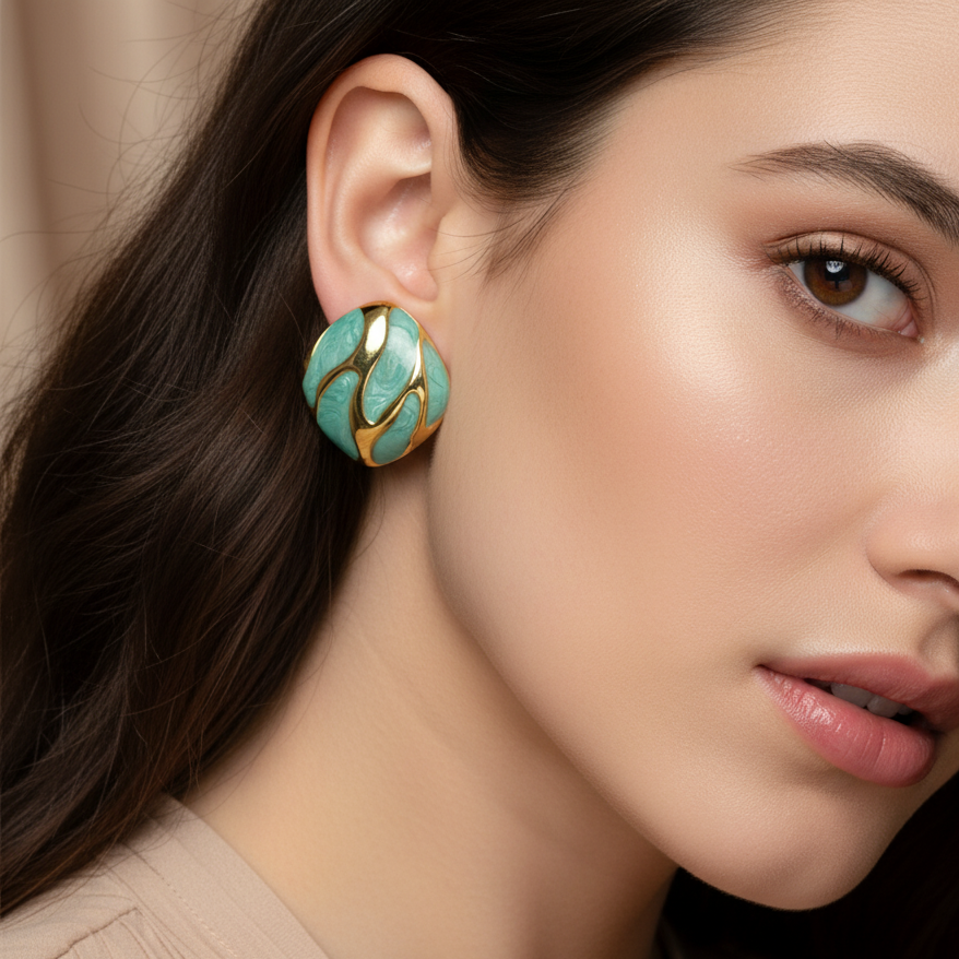 SreeVanna Élan Collection - Enamel Wave Stud Earrings (Orange, White, Pink, Aqua Blue &  Black)