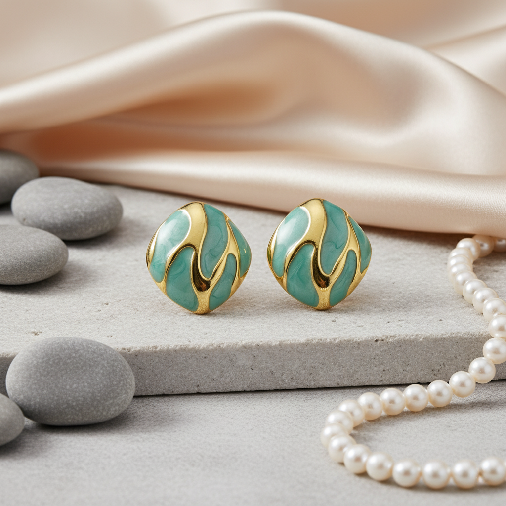 SreeVanna Élan Collection - Enamel Wave Stud Earrings (Orange, White, Pink, Aqua Blue &  Black)