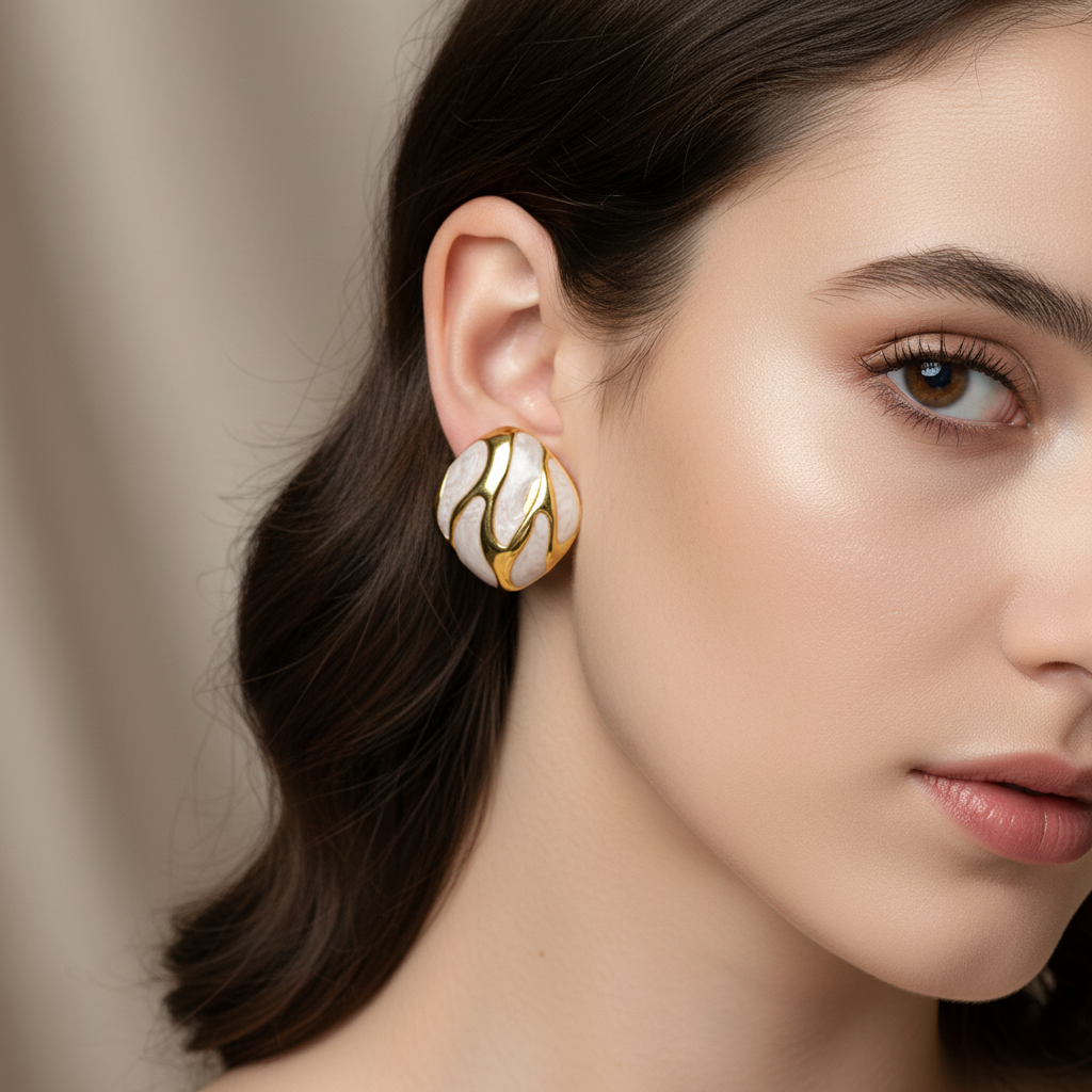SreeVanna Élan Collection - Enamel Wave Stud Earrings (Orange, White, Pink, Aqua Blue &  Black)