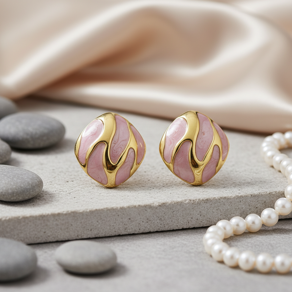 SreeVanna Élan Collection - Enamel Wave Stud Earrings (Orange, White, Pink, Aqua Blue &  Black)