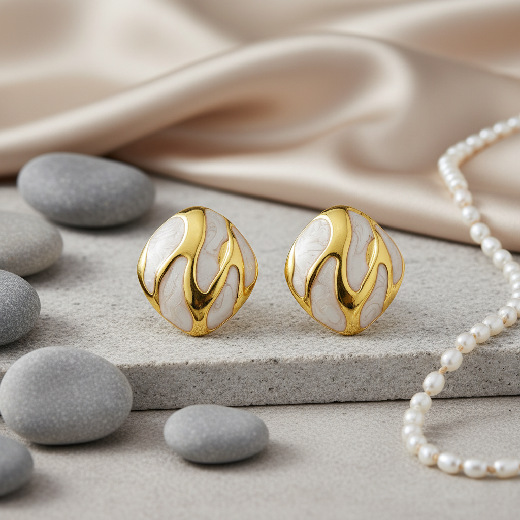 SreeVanna Élan Collection - Enamel Wave Stud Earrings (Orange, White, Pink, Aqua Blue &  Black)