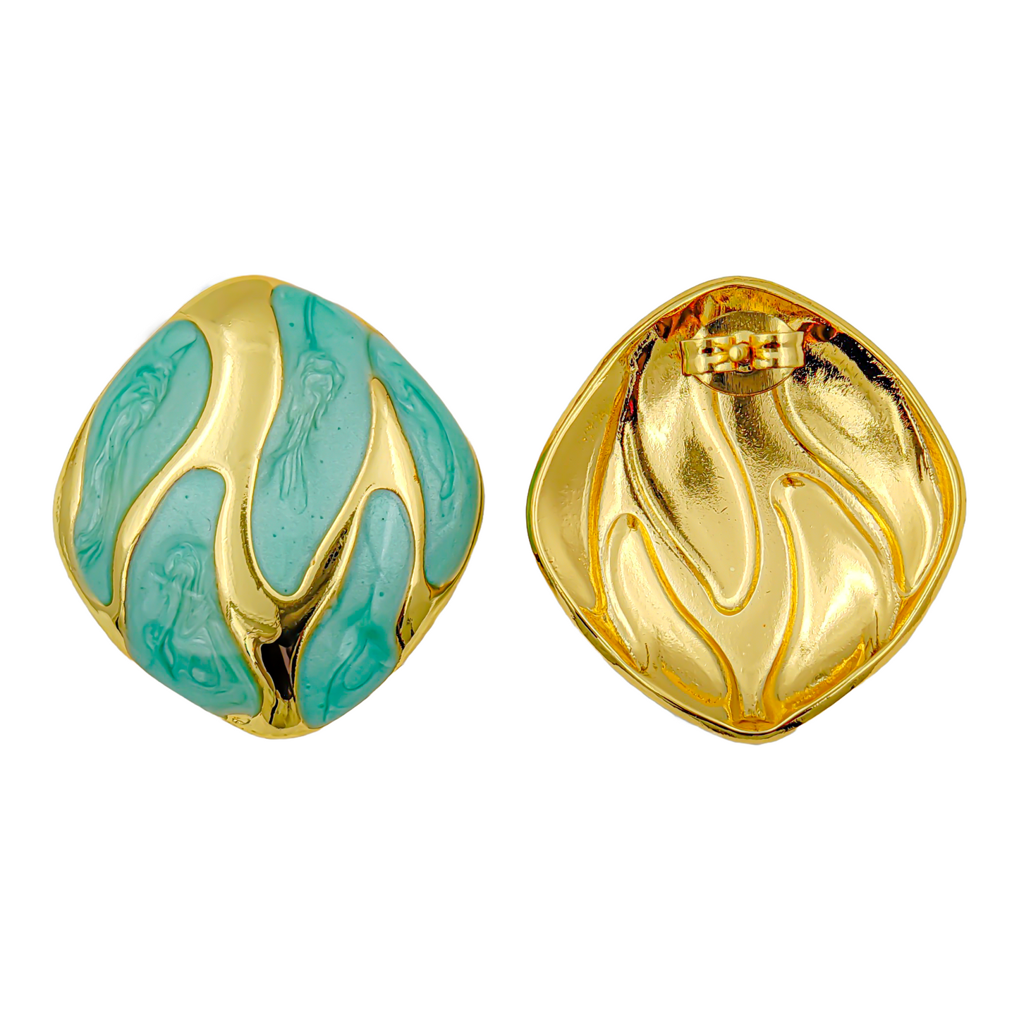 SreeVanna Élan Collection - Enamel Wave Stud Earrings (Orange, White, Pink, Aqua Blue &  Black)